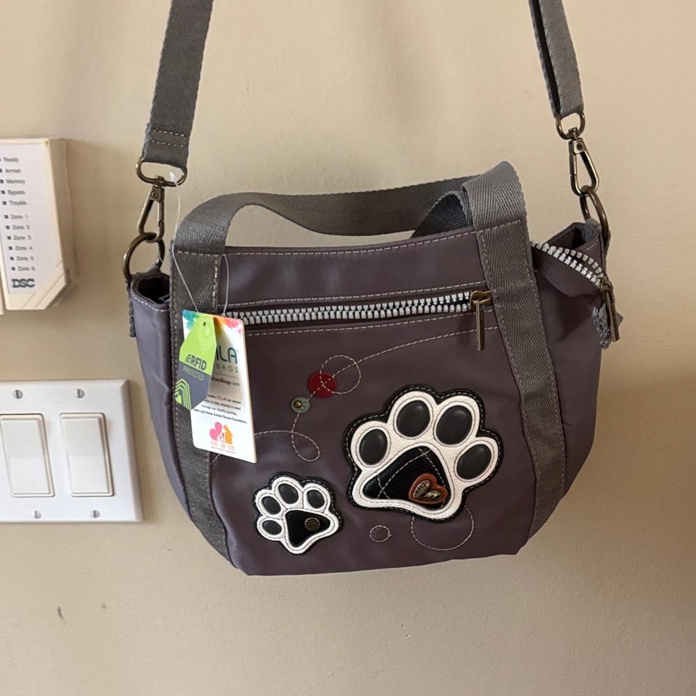 CHALA Gray Paw Print Crossbody Bag